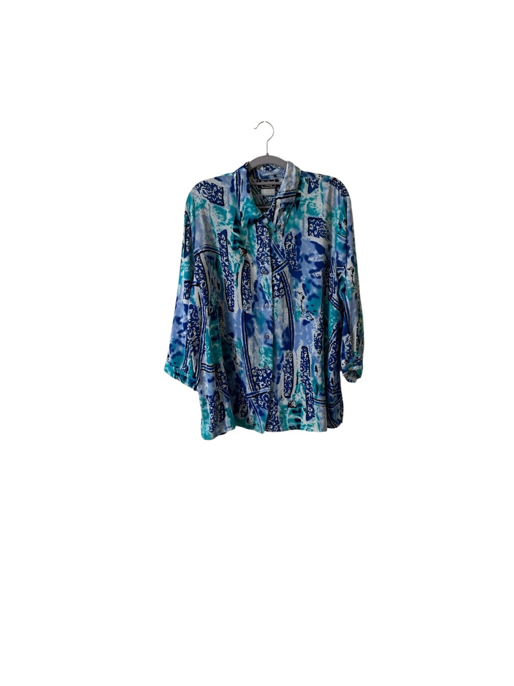 Southern Lady Blue and Teal Printed Button-Down Blouse